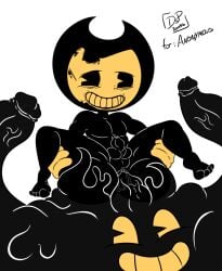 1boy 2d 2d_(artwork) anal bendy bendy_and_the_ink_machine bendy_the_dancing_demon demon dsptoons ink male male_only pleasure_face pleasured simple_background slime slime_cock small_penis smile spread_legs tentacle tentacle_sex thick_thighs white_background