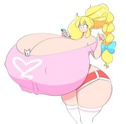 1girls animated animated ass big_ass big_breasts blonde_hair booty_shorts bouncing_breasts breasts cassie_(theycallhimcake) cleavage female female_focus female_only fully_clothed giant_breasts gigantic_breasts huge_breasts huge_cleavage hyper hyper_breasts massive_breasts shorts solo theycallhimcake top_heavy