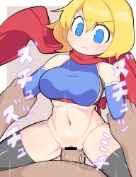 1boy :< alice_margatroid arm_grab bar_censor black_thighhighs blonde_hair blue_eyes blue_gloves blush bottomless breasts brown_background censored clothed_sex commentary cookie_(touhou) cowboy_shot cowgirl_position elbow_gloves female fishnets gloves hair_between_eyes hospital_king large_breasts medium_bangs navel ninja open_mouth penis pussy red_scarf scarf sex shiny_skin short_hair solo_focus straddling straight thighhighs touhou two-tone_background underbust v-shaped_eyebrows vaginal_penetration web_(cookie) white_background wrist_pull_cowgirl