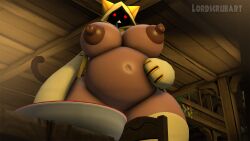 1girls 3d big_belly big_breasts blazblue dark_skin female lordscrubart obese_female taokaka