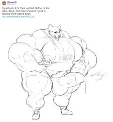 anthro balls big_muscles big_pecs big_penis body_hair bulge cum cum_through_clothes cumshot furry glasses groping_bulge groping_self huge_bulge huge_cock huge_muscles hyena itzcharlie kosmonius male male_only masturbation musclegut muscular muscular_male nipple_piercing nipples pecs penis penis_under_clothes pierced_nipples piercing piercings shirt shorts solo solo_male tank_top tongue tongue_out twitter