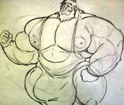 anthro big_bulge big_muscles big_pecs bulge cedrascorvid flexing furry huge_bulge huge_muscles itzcharlie kosmonius male male_only monkey musclegut muscles muscular muscular_male nipples nose_piercing nose_ring pecs piercings simian smile solo solo_male traditional_media_(artwork) unitard