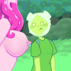 adventure_time fern fern_plant fern_the_human green_body habalirojo hat pierced_nipples pink_body pink_hair plant_humanoid princess_bonnibel_bubblegum princess_bubblegum tagme