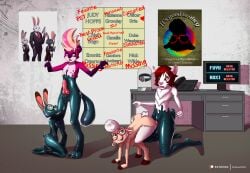 2017 absurd_res all_fours animal_genitalia animal_penis anthro blonde_hair bovid brown_hair caprine clothing collar colored commission computer dawn_bellwether digital_media_(artwork) disney doggy_style domestic_ferret dominant dominant_female drone dronification eyewear female fingers foursome furry fuyu_graycen gimp_suit glasses group group_sex hair highlights_(coloring) hooves hybrid hypnosis judy_hopps lagomorph latex leporid liquid_latex living_latex male male/female mammal medium_breasts mind_control mustelid musteline office original_character original_characters penis pink_highlights rabbit red_penis roxi_(latexity) rubber rubber_suit sex shadow2007x sheep shock_collar smile spiral_eyes submissive submissive_male transformation true_musteline uncensored weasel wool zootopia