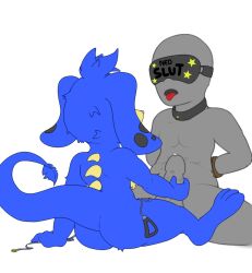 adeviantcritter ambiguous_gender anthro ass blue_body bondage bondage bound duo eye_mask genitals hand_on_penis hands_tied human jumpstart_games leash male male/ambiguous mammal neopet_(species) neopets penis zafara_(neopets)