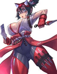 2d 2d_(artwork) big_breasts blizzard_entertainment cameltoe cleft_of_venus drawn gamjasssak horny kiriko_(overwatch) kunai ofuda overwatch overwatch_2 pussy pussy_visible_through_clothes pussy_visible_through_leotard thick_thighs wide_hips