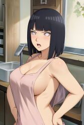 1girls ai_generated angry annoyed apron areola areolae asian asian_female big_breasts blue_hair boruto:_naruto_next_generations breasts cleavage female female_only half-dressed half_naked hyuuga_hinata jordan53 kitchen looking_at_viewer milf msg_ai naked_apron naruto naruto_(series) side_view solo white_eyes