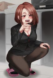 female female_only flip_flops giantess kuroihassan macro multiple_girls office_lady open_mouth panties pantyhose sandals size_difference slides smaller_female vore