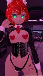 corset cuffs femboy fox fox_ears fox_humanoid fox_tail glowing_eyes green_eyes happy kemonomimi laced_corset latex lewdtuber male pasties pluto_the_foxboy plutofemboyfox red_hair reverse_bunnysuit smiling space star_tattoo star_tattoos stars tattoos virtual_youtuber vr vrchat vrchat_avatar vrchat_model