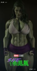 1girls 2022 3d 3d_(artwork) abs artist_name big_breasts bra cga3d clothed erotichris female female_only fingerless_gloves gloves green-skinned_female green_body green_hair green_skin hi_res huge_breasts hulk_(series) large_breasts marvel marvel_comics midriff movie_poster muscles muscular muscular_female poster she-hulk she-hulk:_attorney_at_law short_shorts shorts six_pack solo thick_thighs