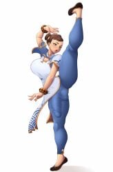 1futa balls big_breasts breasts bulge capcom chun-li clothed clothing erection erection_under_clothes full_body fully_clothed futa_only futanari huge_cock human large_breasts light-skinned_futanari light_skin penis penis_under_clothes solo standing street_fighter street_fighter_6 veiny_penis vertical_splits vicsenpai