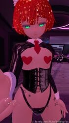 corset cuffs femboy fox fox_ears fox_humanoid fox_tail glowing_eyes green_eyes happy kemonomimi laced_corset latex lewdtuber male pasties pluto_the_foxboy plutofemboyfox red_hair reverse_bunnysuit smiling space star_tattoo star_tattoos stars tattoos virtual_youtuber vr vrchat vrchat_avatar vrchat_model