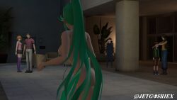 3d completely_nude completely_nude_female covering covering_eyes embarrassed embarrassed_nude_female enf exhibitionism female green_hair jetnsfw long_hair naked naked_female nude nude_female pneuma_(xenoblade) public public_nudity sfm streaking xenoblade_(series)