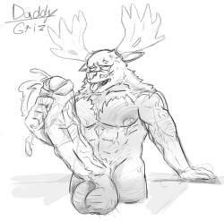 balls bane_perez bara chest_hair daddy_griz deer furry furry_only hairy hyper hyper_balls hyper_penis identity_v male male_only muscular muscular_male penis