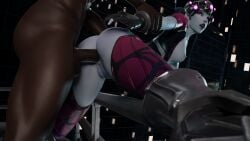 3d anal anal_sex balls ballsack bewyx big_ass big_balls big_breasts big_butt big_penis blender blizzard_entertainment blue_hair boots dark-skinned_male dark_skin fisherman gloves helmet interracial light_skin long_hair overwatch purple_skin widowmaker yellow_eyes