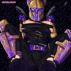 armor armored_female big_ass big_breasts breasts gun lord_kjonn mandalorian nimu nimu_(irl) nimu_by_kjonn ripped_clothing sofía_magaly_santillán_(nimu) star_wars tenia_que_ser_nimu_(meme) text virtual_youtuber