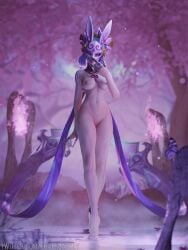 1girls 3d anklet areolae athletic athletic_female barefoot blue_hair breasts claws evelynn female female_only league_of_legends legs light-skinned_female light_skin long_legs mask medium_breasts nipples nude nude_female pussy solo spirit_blossom_evelynn spirit_blossom_series succubus that_maskey thighs wide_hips