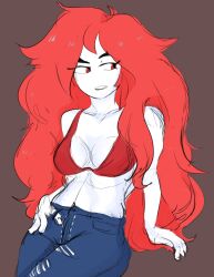 bra jeans long_hair overly_sarcastic_productions red_(overly_sarcastic_productions) red_hair torn_jeans white_skin whyquestion youtube