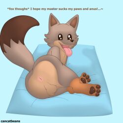 absurd_res anus ass backsack balls cancatbeans canid canine facebook facebook_fox facebook_foxes facebook_stickers feet feral foot_focus fox genitals hi_res male male/male mammal mascot master pawpads paws solo sunrise text tongue tongue_out