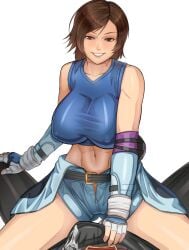 1boy 1girls abs big_breasts boots breasts brown_eyes brown_hair clothed cousins cum cum_in_pants cum_through_clothes erodrunky female grabbing_penis handjob_over_clothes imminent_sex incest jin_kazama kazama_asuka kazama_jin large_breasts lesseinsanimer male muscular_female nipple_bulge partial_male pov sitting sitting_on_person smile straight tekken