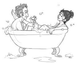 1boy1girl age_difference alien alien/human alien_look_like_human bath bathing bathtub black_and_white clara_oswald commission doctor_who female hair_bun jenna-louise_coleman jenna_coleman leg_on_shoulder looking_at_another looking_at_partner male male/female nudity older_male older_man_and_younger_woman peter_capaldi redundantz rubber_duck sharing_bathtub sketch suds the_doctor twelfth_doctor