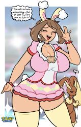 1girls bbw big_breasts breasts brown_hair bunny_ears cleavage english_text huge_breasts large_breasts lopunny may_(pokemon) panties pokemon pokemon_(species) pokemon_masters pokemon_masters_ex silenttandem spring_may_(pokemon_masters) thick_thighs thought_bubble