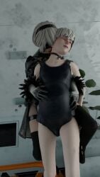 1boy 3d belly big_belly blindfold bulge clothing clubzenny femboy hairband hand_on_pregnant_belly light-skinned_male light_skin male male_focus male_pregnancy mpreg nier nier:_automata pregnant pregnant_male short_hair trap white_hair yorha_2b yorha_9s