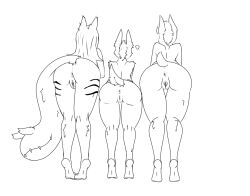 andromorph anthro anus ass big_butt blac_jackel666 canid canine canis cuntboy digitigrade dobermann domestic_dog felid feline female female_anthro genitals group hair heart intersex jackal long_hair mammal markings marley_remy nubbed_tail pinscher presenting presenting_anus presenting_hindquarters presenting_pussy presenting_to_viewer pussy short_hair short_tail simple_background stone_(arizonabebe) striped_markings stripes tail tail_mouth teeth thick_thighs trio unusual_anatomy unusual_tail