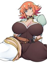 1girls alternate_version_available bakugan_battle_brawlers bakugan_new_vestroia bellupup clothing female female_focus female_only hyper looking_at_viewer mira_clay mira_fermin orange_hair oversized_breasts sitting