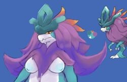 artesjsc big_breasts blue_skin breasts claws female head_ornament pokemon purple_hair tagme walking_wake