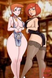 2girls ann_possible breasts butt cartoon_network cottondandy dexter's_laboratory dexter's_mom disney disney_channel dress female female_only hanna-barbera kim_possible looking_at_viewer milf multiple_girls rear_view red_hair side_boob