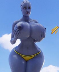 1girls 3d asari big_breasts bikini blazeart blue_body blue_skin female female_only holding_breasts huge_breasts liara_t'soni mass_effect solo tongue_out wet_body wet_skin