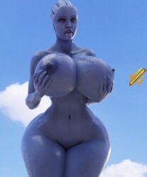 1girls 3d asari big_breasts blazeart blue_body blue_skin female female_only huge_breasts liara_t'soni mass_effect nude_female solo tongue_out wet_body wet_skin