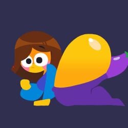 all_fours animated ass blue_shirt brown_hair brown_hair_emoji eggplant eggplant_emoji emoji_(race) female heart huge_ass jjoyplus lineless_art no_outlines no_sound object_insertion pinkanimations purple_pants sound_request tagme toony video yellow_body yellow_skin