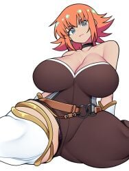 1girls alternate_version_available bakugan_battle_brawlers bakugan_new_vestroia bellupup clothing female female_focus female_only hyper looking_at_viewer mira_clay mira_fermin orange_hair oversized_breasts sitting