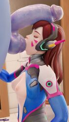 3d balls_on_face big_balls big_penis closed_eyes d.va dick_on_face flaccid flaccid_penis futanari hung_futanari jinxed_xp overwatch penis pulling_testicles sucking_testicles widowmaker