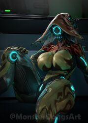 1girls 3d 3d_(artwork) anus ass breasts glowing_pussy ivara_(warframe) large_ass large_breasts monsterdongsart thick_thighs thighs vagina warframe watermark