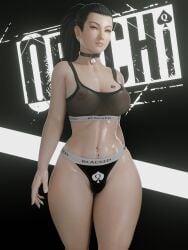 1girls 3d abs athletic athletic_female black_hair blacked blacked_clothing breast_tattoo brown_eyes collar dead_or_alive female female_only fit fit_female hazel_eyes hourglass_figure light-skinned_female light_skin long_hair momiji_(ninja_gaiden) navel_piercing ninja_gaiden nipples nipples_visible_through_clothing orochi_nsfw piercing ponytail qos qos_clothing queen_of_spades queen_of_spades_symbol see-through see-through_clothing shiny_skin solo spade_choker spade_tattoo tattoo tattoo_on_breast thick_thighs thin_waist thong wide_hips