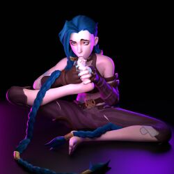 1girls 3d ahe_gao arcane arcane_jinx clothed_female holding_feet jinx_(league_of_legends) league_of_legends saliva sucking_toes