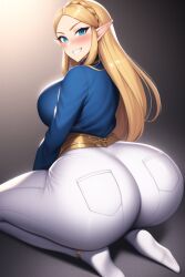 ai_generated ass_cheeks ass_focus blonde_hair blue_eyes curvaceous curvy curvy_figure gigantic_ass gigantic_breasts high-waist_pants huge_ass huge_breasts huge_hips long_hair looking_at_viewer nai_diffusion princess_zelda pullover shiny_clothes shiny_hair shiny_skin stable_diffusion the_legend_of_zelda thick_thighs thunder_thighs voluptuous white_pants wide_hips