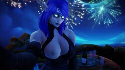 3d asora_bladeweaver big_breasts blizzard_entertainment blue_hair bombowykurczak death_knight night_elf original_character solo warcraft world_of_warcraft