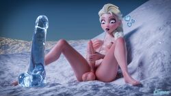 1futa 3d balls cum dildo elsa_(frozen) frozen_(film) futa_only futanari huge_cock human ice kaepora_(artist) light-skinned_futanari light_skin masturbation nude penis self_facial self_upload snow solo