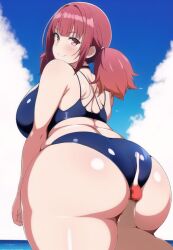 1boy 1girls ai_generated big_breasts big_butt bubble_ass butt buttjob cum curvy erection fat_ass female huge_breasts huge_butt keijo!!!!!!!! large_breasts large_butt looking_at_viewer looking_back male one-piece_swimsuit penis red_eyes red_hair swimsuit thick thick_butt thick_thighs toyoguchi_non voluptuous wide_hips