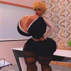 3d 3d_(artwork) big_breasts bimbo bimbo_body bimbo_lips bimbofication bimbofied breasts cleavage female_bakugou genderswap_(mtf) gigantic_breasts huge_breasts jackd22 katsuki_bakugou my_hero_academia shounen_jump straight_hair wide_hips