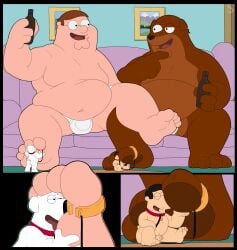 4boys alcohol alternate_species anthro beer brian_griffin brian_griffin_(dog_universe) canine family_guy fat fat_man feet foot_fetish foot_sniffing foot_worship gay giantboonehusky_(artist) hi_res human macro male_only micro peter_griffin peter_griffin_(dog_universe) what