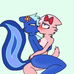 2girls female giggles_(htf) happy_tree_friends kissing petunia_(htf) skunk yuri