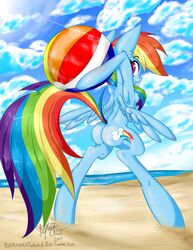 anthro areola ass ball beach beach_ball berndem-bones bipedal blue_fur breasts clothes cloud cutie_mark equine friendship_is_magic fur furry hair horse looking_back mammal multicolored_hair my_little_pony nipples nude open_mouth outdoors pony pussy rainbow_dash_(mlp) rainbow_hair seaside small_breasts smile straight_hair teeth wings