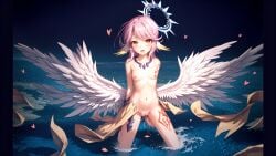 1girl ai_generated angel angel_wings belly_bulge breasts in_water innie_pussy jibril_(no_game_no_life) kemonomimi medium_hair navel no_game_no_life outdoors pink_eyes pink_hair pussy small_breasts spead_legs_up stable_diffusion tattoo tentacle tentacles_around tentacles_vaginal trembling water wet_body wings