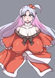 1girls big_breasts clothed_female enajii grey_background grey_hair light-skinned_female long_hair looking_at_viewer nipple_bulge shinki shinki_(touhou) silver_hair touhou touhou_(pc-98)