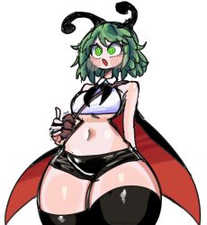 1girls antennae blush bug_girl cute green_eyes green_hair light-skinned_female shorts stockings thick_thighs touhou underboob white_background wriggle_nightbug ziffern